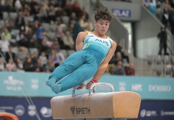 FIG APPARATUS WORLD CUP 2026 (CRO),Finals Day 1 (MAG, WAG), Hall Gradski vrt , Osijek, Croatia, 11.04.2026 HAGENS Tru (AUS) during FIG APPARATUS WORLD CUP 2026 (CRO),Final Day 1, Pommel Horse (MAG), Hall Gradski vrt , Osijek, Croatia, 11.04.2026 *** FIG APPARATUS WORLD CUP 2026 CRO ,Finals Day 1 MAG, WAG , Hall Gradski vrt , Osijek, Croatia, 11 04 2026 HAGENS Tru AUS during FIG APPARATUS WORLD CUP 2026 CRO ,Final Day 1, Pommel Horse MAG , Hall Gradski vrt , Osijek, Croatia, 11 04 2026 Copyright: xBEAUTIFULxSPORTS Stanusicx
