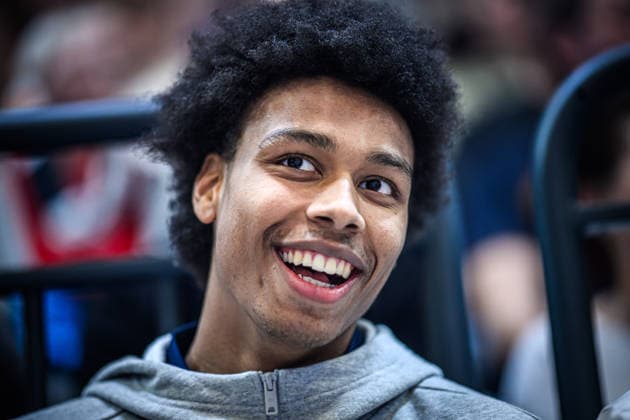 easycredit BBL Basketball Bundesliga 2025 2026 29 Matchday 11 04 2026 Science City Jena vs Fitness First Würzburg Baskets Young talent Daniel Biel Jena , Portrait, Lachen Sparkassen Arena