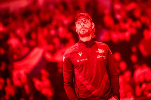 easycredit BBL Basketball Bundesliga 2025 2026 29 Matchday 11 04 2026 Science City Jena vs Fitness First Würzburg Baskets Jena Coach Björn Harmsen bathed in red by the indoor LED light before the start of the match, portrait Sparkassen Arena