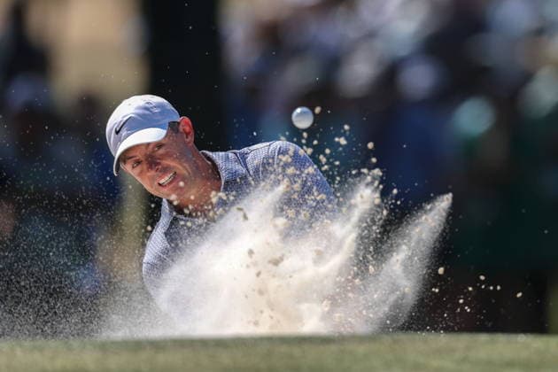 Golf 2026 Masters Tournament - Round 3 epaselect Rory McIlroy of Northern Ireland hits out of the sand trap on the seventh green in Round 3 of the 2026 Masters tournament in August, Georgia, USA, 11 April 2026. Augusta United States  Copyright: xCHRISxTORRESx