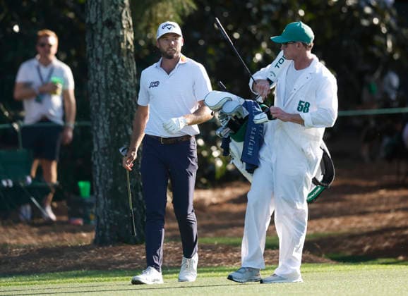 Sam Burns walks up the 14th fairway during the third round of the Masters Tournament at Augusta National Golf Club on Saturday, April 11, 2026, in Augusta, Georgia.  AUG20260411851 JOHNxANGELILLO