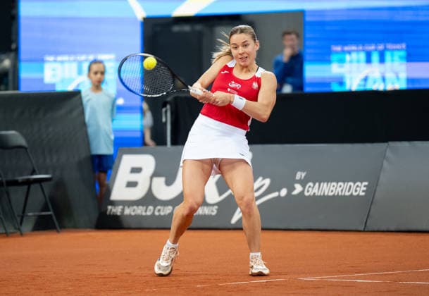 Poland v Ukraine - 2026 Billie Jean King Cup By Gainbridge Qualifiers: Day 2 Maja Chwalinska of Poland competes in the Billie Jean King Cup Qualifiers women s doubles tennis match against Ukraine at the PreZero Arena in Gliwice, Poland, on April 11, 2026. Gliwice Poland  Copyright: xMarcinxGolbax originalFilename:golba-polandvs260411_np8WN.jpg