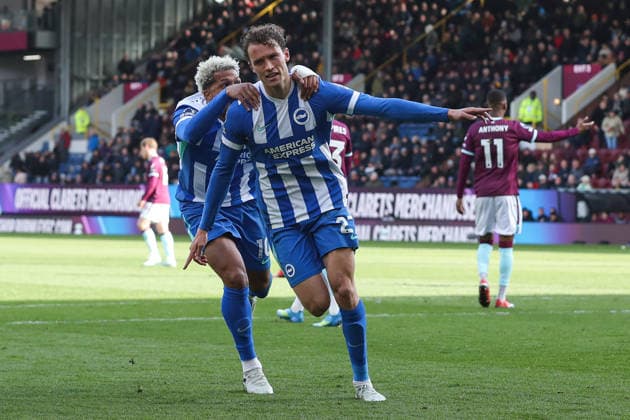 Burnley v Brighton & Hove Albion - Premier League Mats Wieffer of Brighton & Hove Albion celebrates after scoring to make it 0-2 during the Premier League match between Burnley and Brighton & Hove Albion at Turf Moor in Burnley, United Kingdom, on April 11, 2026. Burnley Lancashire United Kingdom  Copyright: xNewsxImagesx originalFilename:cosgrove-premierl260411_npJoI.jpg