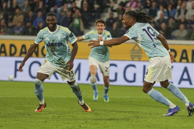 Jeremie Boga of Juventus FC celebrates after scoring dourin Atalanta BC vs Juventus FC, 32Â° Serie A Enilive 2025-26 game at New Balance Arena in Bergamo (BG), Italy, on April 11, 2026.  Copyright: xDavidexCasentini IPAxSportx xipa-agency.netx xx IPA_73902306 IPA_Agency_IPA73902306
