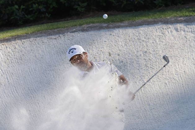 Golf 2026 Masters Tournament - Round 3 Xander Schauffele of the US hits out of the bunker on the 13th green in Round 3 of the 2026 Masters tournament in Augusta, Georgia, USA, 11 April 2026. Augusta United States  Copyright: xERIKxS.xLESSERx
