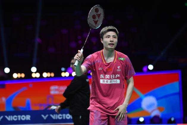 NINGBO, CHINA - APRIL 11: Shi Yuqi of China competes in the Men s Singles Semifinal match against Chou Tien-chen of Chinese Taipei on day 5 of Badminton Asia Championships 2026 at Ningbo Olympic Sports Center on April 11, 2026 in Ningbo, Zhejiang Province of China.  Copyright: xVCGx 111634142450