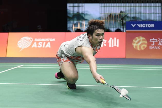 NINGBO, CHINA - APRIL 11: Kunlavut Vitidsarn of Thailand competes in the Men s Singles Semifinal match against Ayush Shetty of India on day 5 of Badminton Asia Championships 2026 at Ningbo Olympic Sports Center on April 11, 2026 in Ningbo, Zhejiang Province of China.  Copyright: xVCGx 111634118476