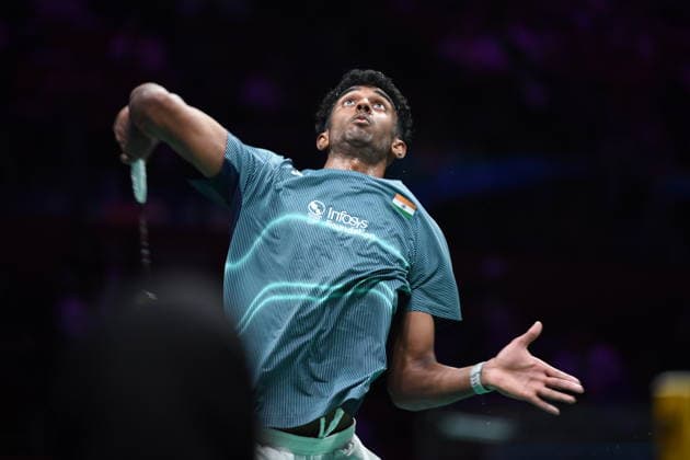 NINGBO, CHINA - APRIL 11: Ayush Shetty of India reacts in the Men s Singles Semifinal match against Kunlavut Vitidsarn of Thailand on day 5 of Badminton Asia Championships 2026 at Ningbo Olympic Sports Center on April 11, 2026 in Ningbo, Zhejiang Province of China.  Copyright: xVCGx 111634120305