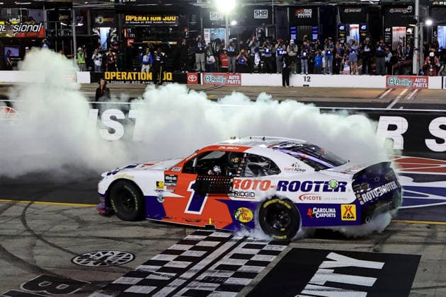 BRISTOL, TN - APRIL 11: Connor Zilisch ( 1 JR Motorsports Roto-Rooter Chevrolet) celebrates after winning the NASCAR, Motorsport, USA O Reilly Auto Parts Series Suburban Propane 300 on April 11, 2026 at Bristol Motor Speedway in Bristol, TN. (Photo by Jeff Robinson Icon Sportswire) AUTO: APR 11 NASCAR O™Reilly Auto Parts Series Suburban Propane 300 EDITORIAL USE ONLY Icon2604113032300