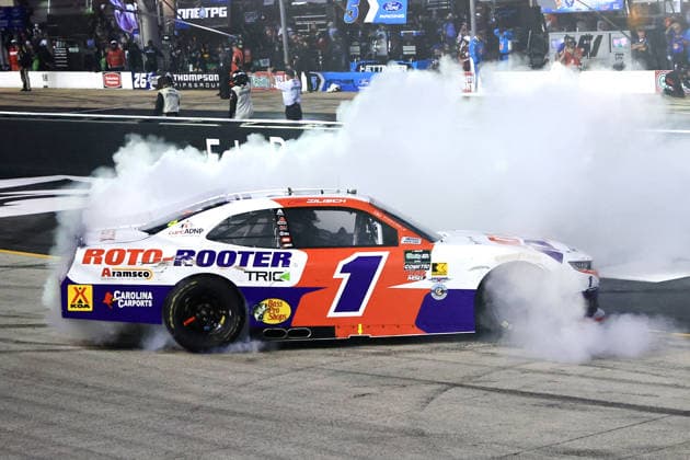 BRISTOL, TN - APRIL 11: Connor Zilisch ( 1 JR Motorsports Roto-Rooter Chevrolet) celebrates after winning the NASCAR, Motorsport, USA O Reilly Auto Parts Series Suburban Propane 300 on April 11, 2026 at Bristol Motor Speedway in Bristol, TN. (Photo by Jeff Robinson Icon Sportswire) AUTO: APR 11 NASCAR O™Reilly Auto Parts Series Suburban Propane 300 EDITORIAL USE ONLY Icon2604113096300