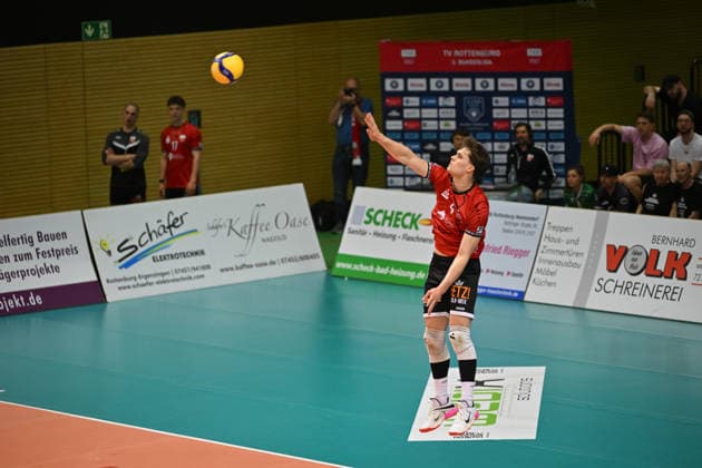 David Dornauf (TV Rottenburg, 05) TV Rottenburg vs. FC Schuettorf 09, Volleyball, 2. Bundesliga, Playoff Halbfinale, Spiel 9, Saison 2025 2026, 11.04.2026, TV Rottenburg vs. FC Schuettorf 09, Volleyball, 2. Bundesliga, Playoff Halbfinale, Spiel 9, Saison 2025 2026, 11.04.2026 Rottenburg *** David Dornauf TV Rottenburg, 05 TV Rottenburg vs FC Schuettorf 09, Volleyball, 2 Bundesliga, Playoff semi-final, match 9, 2025 2026 season, 11 04 2026, TV Rottenburg vs FC Schuettorf 09, Volleyball, 2 Bundesliga, Playoff semi-final, match 9, 2025 2026 season, 11 04 2026 Rottenburg Copyright: xEibner-Pressefoto RalphxKunzex EP_RKE