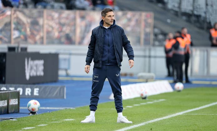 Coach Stefan Leitl single image clipping action sport soccer soccer DFL 2 Bundesliga men 29 matchday season 2025 2026 11 04 2026 Hertha BSC Berlin vs 1 FC Kaiserslautern FCK DFL regulations prohibit any use of photographs as image sequences and or quasi video