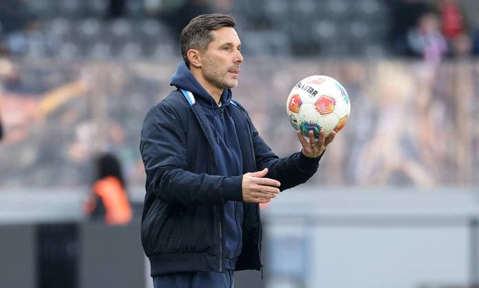 Coach Stefan Leitl single image clipping action sport soccer soccer DFL 2 Bundesliga men 29 matchday season 2025 2026 11 04 2026 Hertha BSC Berlin vs 1 FC Kaiserslautern FCK DFL regulations prohibit any use of photographs as image sequences and or quasi video