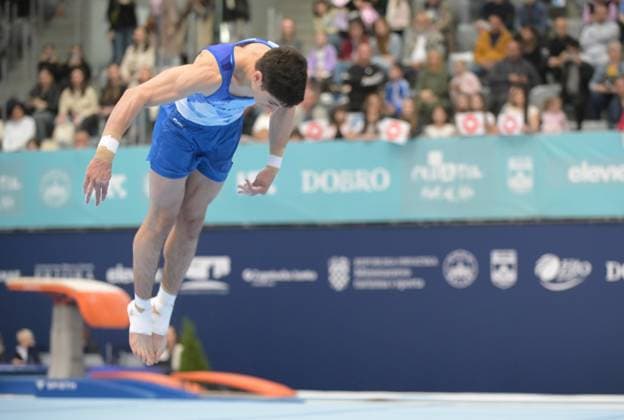 FIG APPARATUS WORLD CUP 2026 (CRO),Finals Day 1 (MAG, WAG), Hall Gradski vrt , Osijek, Croatia, 11.04.2026 BERKOVICH Noam (ISR) during FIG APPARATUS WORLD CUP 2026 (CRO),Final Day 1, FLOOR (MAG), Hall Gradski vrt , Osijek, Croatia, 11.04.2026 *** FIG APPARATUS WORLD CUP 2026 CRO ,Finals Day 1 MAG, WAG , Hall Gradski vrt , Osijek, Croatia, 11 04 2026 BERKOVICH Noam ISR during FIG APPARATUS WORLD CUP 2026 CRO ,Final Day 1, FLOOR MAG , Hall Gradski vrt , Osijek, Croatia, 11 04 2026 Copyright: xBEAUTIFULxSPORTS Stanusicx