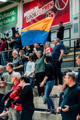 BB 1BL Women Syntainics MBC Lions BC Pharmaserv Marburg Fans GISA Lions MBC during the 2025 2026 season in the semi-final playoff in game 1 of 5 in the DBBL Toyota Bundesliga Syntainics MBC Lions and BC Pharmaserv Marburg at the SWH Arena on April 11, 2026 in Halle Saale, Sachsen Anhalt, Germany