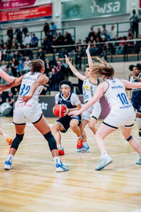 BB 1BL Women Syntainics MBC Lions BC Pharmaserv Marburg Liz Smith GISA Lions MBC during the 2025 2026 season in the semi-final playoff in game 1 of 5 in the DBBL Toyota Bundesliga Syntainics MBC Lions and BC Pharmaserv Marburg at the SWH Arena on April 11, 2026 in Halle Saale, Sachsen Anhalt, Germany