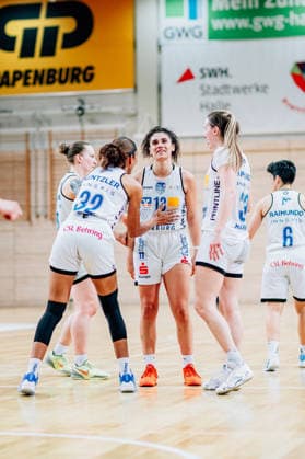 BB 1BL Women Syntainics MBC Lions BC Pharmaserv Marburg Sara Guerreiro BC Pharmaserv Marburg during the 2025 2026 season in the semi-final playoff in game 1 of 5 in the DBBL Toyota Bundesliga Syntainics MBC Lions and BC Pharmaserv Marburg at the SWH Arena on April 11, 2026 in Halle Saale, Sachsen Anhalt, Germany