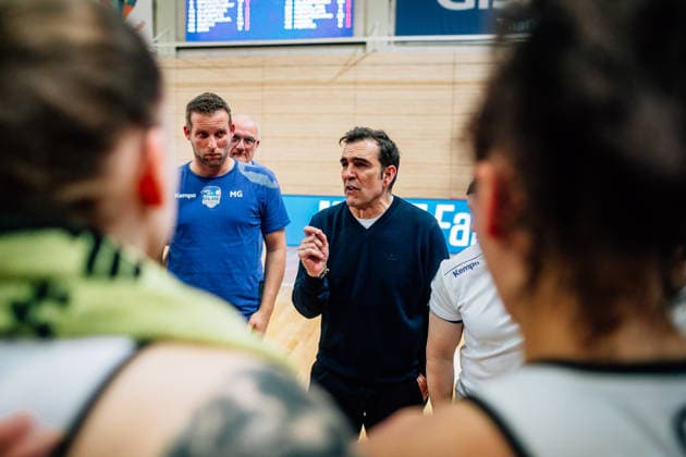 BB 1BL Women Syntainics MBC Lions BC Pharmaserv Marburg Jose Araujo BC Pharmaserv Marburg during the 2025 2026 season in the semi-final playoff in game 1 of 5 in the DBBL Toyota Bundesliga Syntainics MBC Lions and BC Pharmaserv Marburg at the SWH Arena on April 11, 2026 in Halle Saale, Sachsen Anhalt, Germany