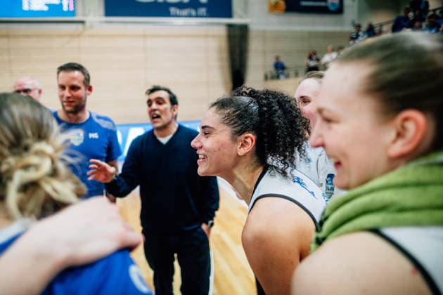 BB 1BL Women Syntainics MBC Lions BC Pharmaserv Marburg Sara Guerreiro BC Pharmaserv Marburg during the 2025 2026 season in the semi-final playoff in game 1 of 5 in the DBBL Toyota Bundesliga Syntainics MBC Lions and BC Pharmaserv Marburg at the SWH Arena on April 11, 2026 in Halle Saale, Sachsen Anhalt, Germany