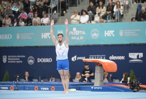 FIG APPARATUS WORLD CUP 2026 (CRO),Finals Day 1 (MAG, WAG), Hall Gradski vrt , Osijek, Croatia, 11.04.2026 DOLGOPYAT Artem (ISR) during FIG APPARATUS WORLD CUP 2026 (CRO),Final Day 1, FLOOR (MAG), Hall Gradski vrt , Osijek, Croatia, 11.04.2026 *** FIG APPARATUS WORLD CUP 2026 CRO ,Finals Day 1 MAG, WAG , Hall Gradski vrt , Osijek, Croatia, 11 04 2026 DOLGOPYAT Artem ISR during FIG APPARATUS WORLD CUP 2026 CRO ,Final Day 1, FLOOR MAG , Hall Gradski vrt , Osijek, Croatia, 11 04 2026 Copyright: xBEAUTIFULxSPORTS Stanusicx