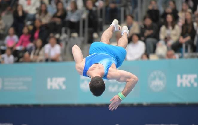 FIG APPARATUS WORLD CUP 2026 (CRO),Finals Day 1 (MAG, WAG), Hall Gradski vrt , Osijek, Croatia, 11.04.2026 AHARAMKOU Yahor (AIN) during FIG APPARATUS WORLD CUP 2026 (CRO),Final Day 1, FLOOR (MAG), Hall Gradski vrt , Osijek, Croatia, 11.04.2026 *** FIG APPARATUS WORLD CUP 2026 CRO ,Finals Day 1 MAG, WAG , Hall Gradski vrt , Osijek, Croatia, 11 04 2026 AHARAMKOU Yahor AIN during FIG APPARATUS WORLD CUP 2026 CRO ,Final Day 1, FLOOR MAG , Hall Gradski vrt , Osijek, Croatia, 11 04 2026 Copyright: xBEAUTIFULxSPORTS Stanusicx
