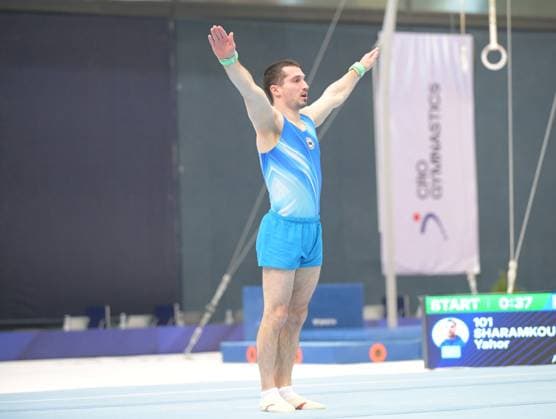FIG APPARATUS WORLD CUP 2026 (CRO),Finals Day 1 (MAG, WAG), Hall Gradski vrt , Osijek, Croatia, 11.04.2026 AHARAMKOU Yahor (AIN) during FIG APPARATUS WORLD CUP 2026 (CRO),Final Day 1, FLOOR (MAG), Hall Gradski vrt , Osijek, Croatia, 11.04.2026 *** FIG APPARATUS WORLD CUP 2026 CRO ,Finals Day 1 MAG, WAG , Hall Gradski vrt , Osijek, Croatia, 11 04 2026 AHARAMKOU Yahor AIN during FIG APPARATUS WORLD CUP 2026 CRO ,Final Day 1, FLOOR MAG , Hall Gradski vrt , Osijek, Croatia, 11 04 2026 Copyright: xBEAUTIFULxSPORTS Stanusicx