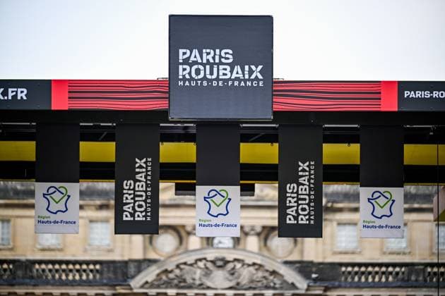 paris roubaix podium pictured before the men s Paris-Roubaix cycling race, Sunday 12 April 2026, around Roubaix, France. The 123rd edition of Paris-Roubaix cycling races will take on Sunday, with the women riding 143,1 km the men riding 258,3 km on Sunday. JASPERxJACOBS  x170543107x