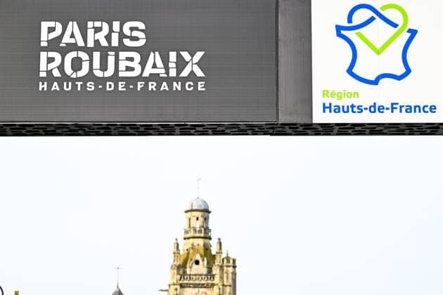 paris roubaix podium pictured before the men s Paris-Roubaix cycling race, Sunday 12 April 2026, around Roubaix, France. The 123rd edition of Paris-Roubaix cycling races will take on Sunday, with the women riding 143,1 km the men riding 258,3 km on Sunday. JASPERxJACOBS  x170543118x