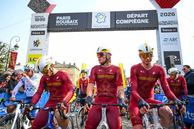 Paris - Roubaix Hauts-de-France 2026 Cycling Race ROUBAIX, FRANCE - APRIL 12 : Team Modern Adventure Pro Cycling at the start line during the 123rd edition of Paris - Roubaix Hauts-de-France an UCI World Tour 1.UWT one day cycling road race for Men Elite of 258 km with start in Compiegne and finish in Roubaix on April 12, 2026 in Roubaix, France, 12 04 2026 ( Motordriver Kenny Verfaillie - Roubaix France  Copyright: xVincentxKalutx