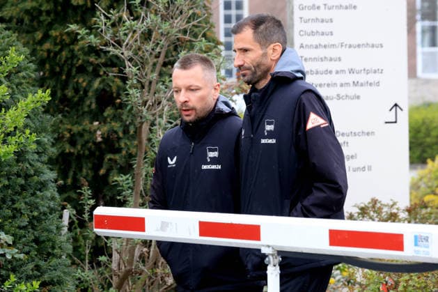 DEU, DFL, 2 FBL Hertha BSC, Training, 12 04 2026, Sportforum, Berlin, DEU, DFL, 2 FBL Hertha BSC, Training, im Bild Co Trainer Andre Mijatovic Hertha BSC Berlin , Co Trainer Patrick Ebert Hertha BSC Berlin DFL regulations prohibit any use of Photographs as image sequences and or quasi video nordphotoxGmbHx xEngler nph00076