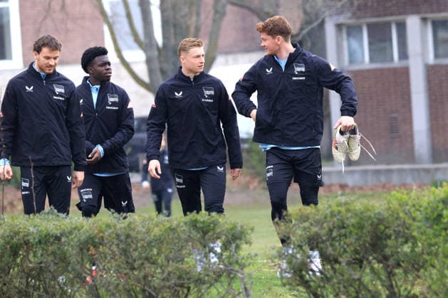 DEU, DFL, 2 FBL Hertha BSC, Training, 12 04 2026, Sportforum, Berlin, DEU, DFL, 2 FBL Hertha BSC, Training, in the picture Pascal Klemens Hertha BSC Berlin 41 , Boris Lum Hertha BSC Berlin 21 , Julian Eitschberger Hertha BSC Berlin 2 , Sebastian Groenning Hertha BSC Berlin 17 DFL regulations prohibit any use of Photographs as image sequences and or quasi video nordphotoxGmbHx xEngler nph00076