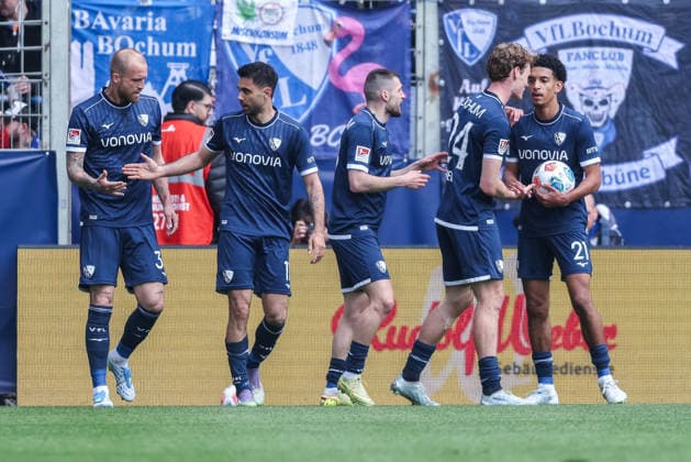 Soccer 2 Bundesliga 29 Matchday VfL Bochum Eintracht Braunschweig on 12 04 2026 at the Vonovia Ruhrstadion in Bochum Goal juel to 1 0 by Gerrit Holtmann Bochum DFL regulations prohibit any use of photographs as image sequences and or quasi video xJRx