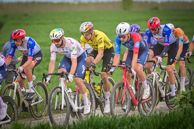 Belgian Wout van Aert of Team Visma-Lease a Bike pictured in action during the men s Paris-Roubaix cycling race, Sunday 12 April 2026, around Roubaix, France. The 123rd edition of Paris-Roubaix cycling races will take on Sunday, with the women riding 143,1 km the men riding 258,3 km on Sunday. DIRKxWAEM  x170553209x