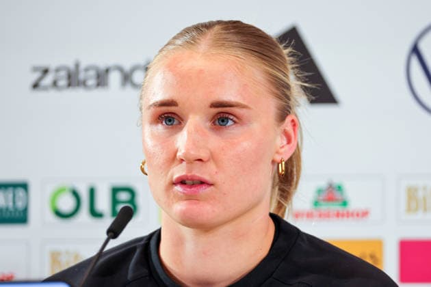 Herzogenaurach, Germany, April 12, 2026 International match preparations for the Womens World Cup qualifier against Austria Press conference in Herzogenaurach Pictured Copyright: HMBxMedia MadeleinexFantini