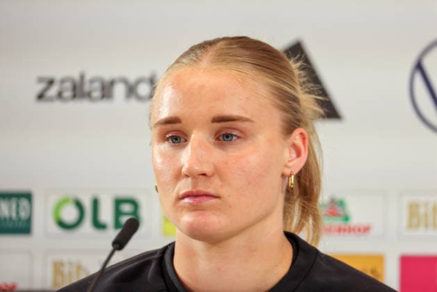 Herzogenaurach, Germany, April 12, 2026 International match preparations for the Womens World Cup qualifier against Austria Press conference in Herzogenaurach Pictured Copyright: HMBxMedia MadeleinexFantini