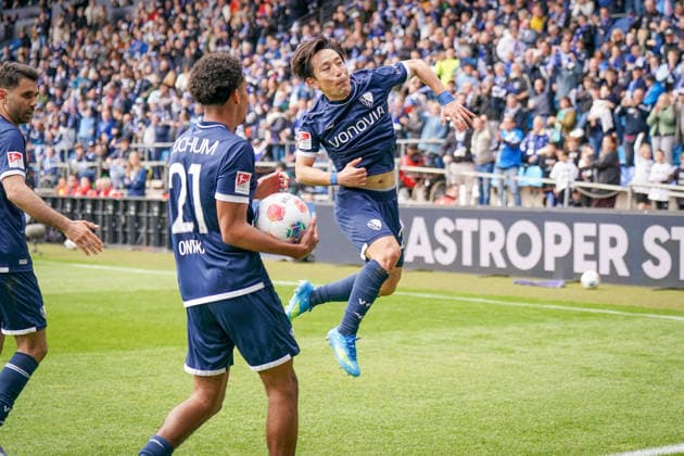 Germany Soccer 2 Bundesliga 2025 2026, Matchday 29 VfL Bochum vs Eintracht Braunschweig Vonovia Ruhrstadion Goal and goal celebration to 2-0 by Koji Miyoshi VfL Bochum, 23 Joy, emotions, jubilation with Francis Onyeka VfL Bochum, 21 Copyright: xJOERANxSTEINSIEKx