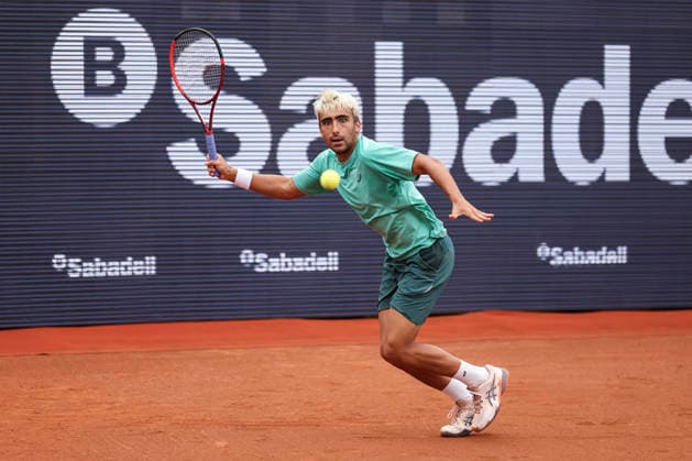April 12, 2026, Barcelona, Barcelona, Spain: Daniel Medina of Spain in action agaisnt Ethan Quinn of United States in Qualifying match during the second day of the Barcelona Open Banc Sabadell 2026 at Real Club de Tenis Barcelona on April 12, 2026 in Barcelona, Spain. Barcelona Spain - ZUMAa181 20260412_zaa_a181_095 Copyright: xJavierxBorregox