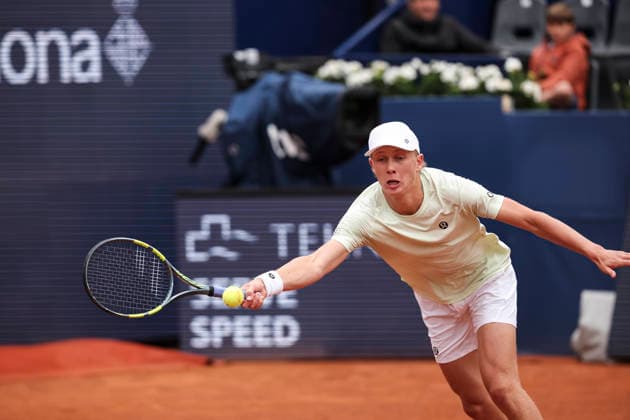 April 12, 2026, Barcelona, Barcelona, Spain: Ethan Quinn of United States in action agaisnt Daniel Medina of Spain in Qualifying match during the second day of the Barcelona Open Banc Sabadell 2026 at Real Club de Tenis Barcelona on April 12, 2026 in Barcelona, Spain. Barcelona Open Banc Sabadell - Conde Godo 2026 Day 2  - ZUMAa181 20260412_zaa_a181_135 Copyright: xJavierxBorregox