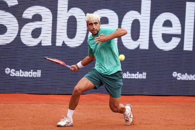 April 12, 2026, Barcelona, Barcelona, Spain: Daniel Medina of Spain in action agaisnt Ethan Quinn of United States in Qualifying match during the second day of the Barcelona Open Banc Sabadell 2026 at Real Club de Tenis Barcelona on April 12, 2026 in Barcelona, Spain. Barcelona Spain - ZUMAa181 20260412_zaa_a181_118 Copyright: xJavierxBorregox