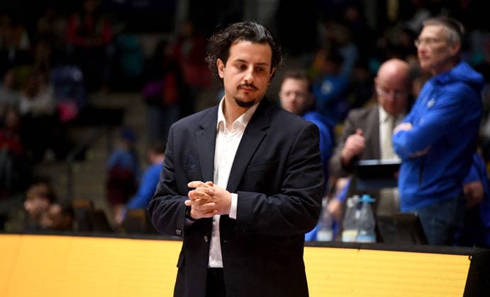 12 04 2026, xokbx, Basketball easyCredit BBL Bundesliga, Frankfurt Skyliners MLP Academics Heidelberg v l Sepehr Tarrah Fraport Skyliners Frankfurt Mimik, Gestik DFL DFB REGULATIONS PROHIBIT ANY USE OF PHOTOGRAPHS as IMAGE SEQUENCES and or QUASI VIDEO Frankfurt am Main