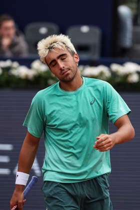 April 12, 2026, Barcelona, Barcelona, Spain: Daniel Medina of Spain in action agaisnt Ethan Quinn of United States in Qualifying match during the second day of the Barcelona Open Banc Sabadell 2026 at Real Club de Tenis Barcelona on April 12, 2026 in Barcelona, Spain. Barcelona Spain - ZUMAa181 20260412_zaa_a181_162 Copyright: xJavierxBorregox