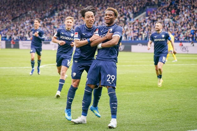 Germany Soccer 2 Bundesliga 2025 2026, Matchday 29 VfL Bochum vs Eintracht Braunschweig Vonovia Ruhrstadion Goal and goal celebration to 3-0 by Farid Alfa Ruprecht VfL Bochum, 29 Joy, emotions, jubilation Koji Miyoshi VfL Bochum, 23 Copyright: xJOERANxSTEINSIEKx