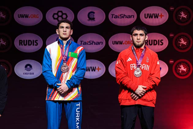 Senior Wrestling Asian Championships Podium 86kg FS Bronze Alp Arslan Begenjov TKM , Khidir Kurban A Saipudinov BRN