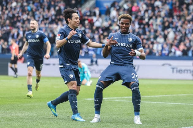 Soccer 2 Bundesliga 29 Matchday VfL Bochum Eintracht Braunschweig on 12 04 2026 at Vonovia Ruhrstadion in Bochum Goal celebration to 3 0 by Farid Alfa Ruprecht Bochum DFL regulations prohibit any use of photographs as image sequences and or quasi video xJRx
