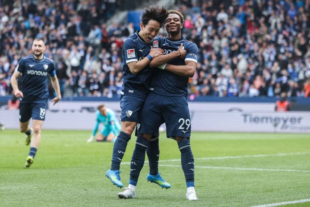 Soccer 2 Bundesliga 29 Matchday VfL Bochum Eintracht Braunschweig on 12 04 2026 at Vonovia Ruhrstadion in Bochum Goal celebration to 3 0 by Farid Alfa Ruprecht Bochum DFL regulations prohibit any use of photographs as image sequences and or quasi video xJRx