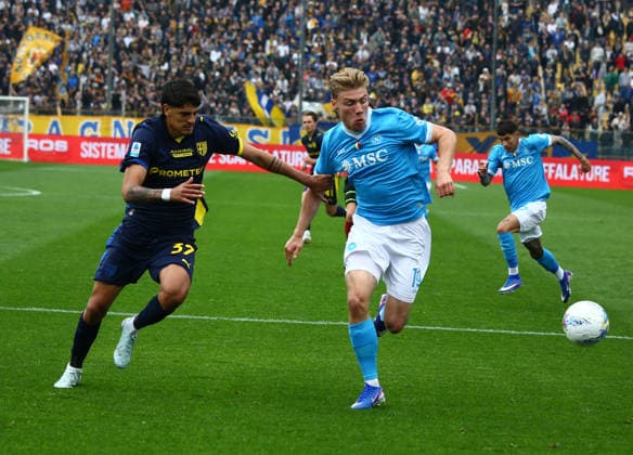 Napoli Rasmussen Hojlund during the Serie A soccer match between Parma and Napoli at the Stadio Ennio Tardini di Parma, north west Italy - Domenica , 12 Aprile 2026. - Soccer .  Copyright: xAlbertoxMariani LaPressex