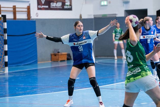 HSG Blomberg Lippe II vs SC SFN Vechta Handball, 3 Liga Nord, Matchday 21, 12 4 2026, Season 2025 2026, Blomberg Louisa Osterloh HSG Blomberg Lippe II, 91 in defense Blomberg Sporthalle an der Ulmenallee Germany