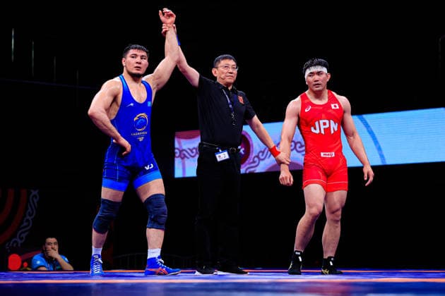 Senior Wrestling Asian Championships 92kg FS Azamat Dauletbekov KAZ df Takashi Ishiguro JPN Copyright: xKostadinxAndonovx xUnitedxWorldxWrestlingx Kostadin Andonov United World Wrestling