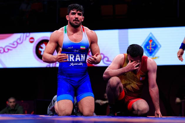 Senior Wrestling Asian Championships 92kg FS Mohammadmobin Gholamali Azimi IRI df Magomed Sharipov BRN Copyright: xKostadinxAndonovx xUnitedxWorldxWrestlingx Kostadin Andonov United World Wrestling