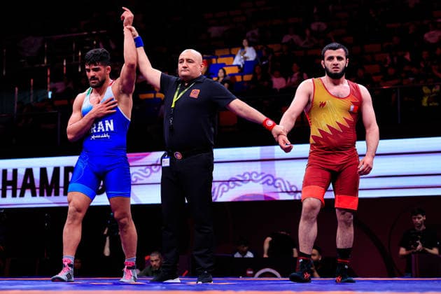 Senior Wrestling Asian Championships 92kg FS Mohammadmobin Gholamali Azimi IRI df Magomed Sharipov BRN Copyright: xKostadinxAndonovx xUnitedxWorldxWrestlingx Kostadin Andonov United World Wrestling